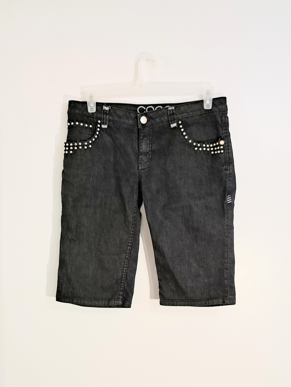 Y2K/Vintage Coogi Studded Black Denim Bermuda Shorts Junior/Women 13/14